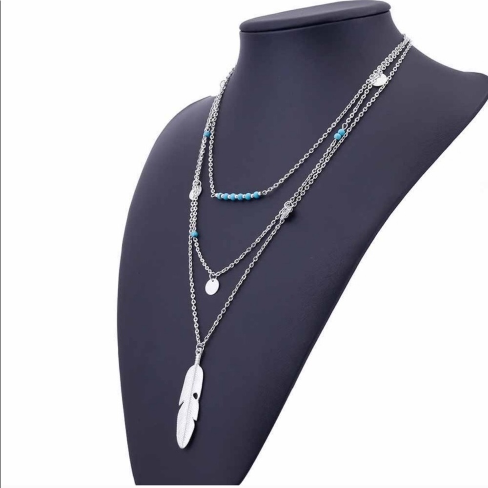 3-Layer Feather Necklace in Silver Tone - Picture 2 of 2